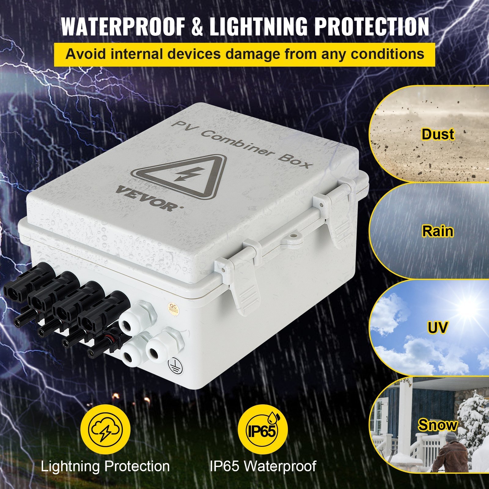 PV Combiner Box, 4 String With 15A Rated Current Fuse, 63A Circuit Breaker, Lightning Arreste Connector For On/Off Grid Solar Panel System, IP65 - Image 5