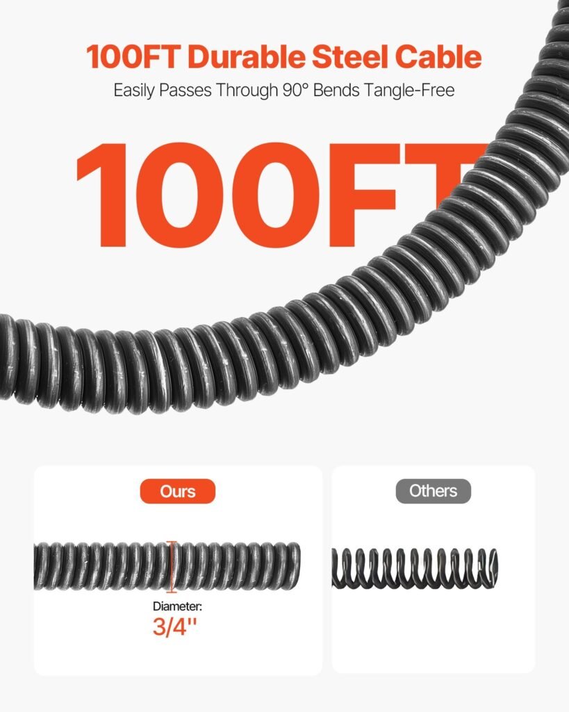 Drain Cleaner Machine 100 FT X 3/4 Inch, Auto Feed Sewer Snake Auger On Wheels, Portable Drain Cleaning Machine With 4 Cutters & Air-activated Foot Switch For 4" To 8" Pipes