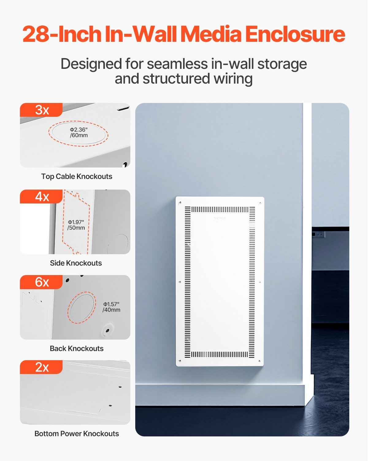 Structured Media Enclosure 28 In Recessed In-Wall TV Media Box With Cover - Image 4