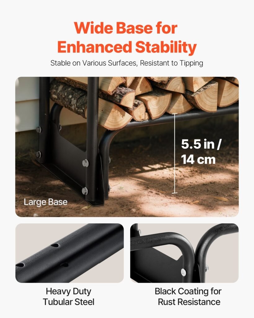12.7FT Outdoor Firewood Rack With Cover, 152x14.2x46.1in,Heavy Duty Firewood Holder & 600D Oxford Waterproof Cover For Fireplace, Patio, Indoor/Outdoor Log Storage Rack For 3/4 Cord Of Firewood