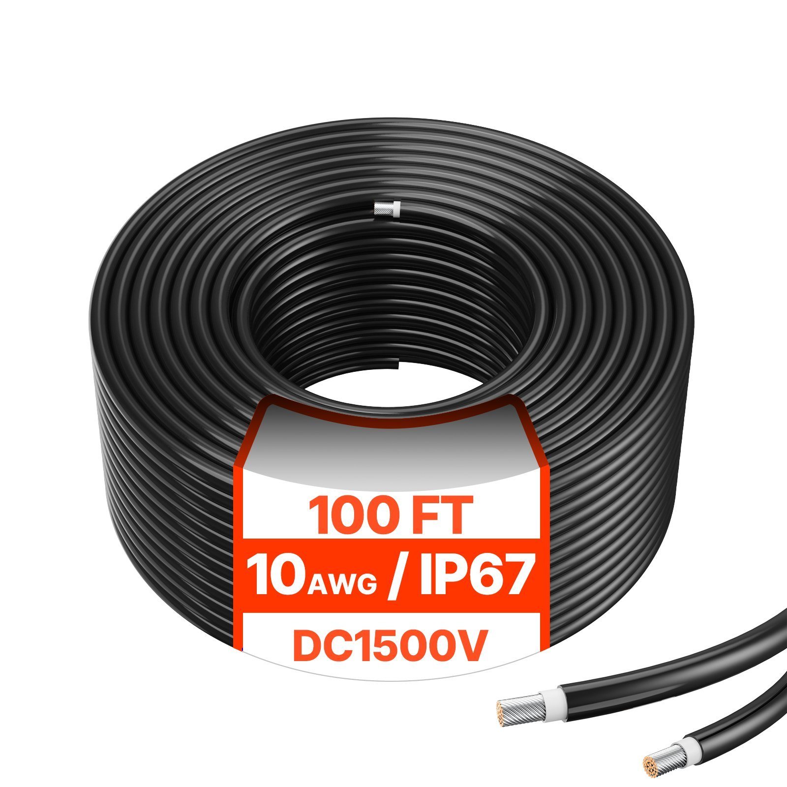 100FT Solar Panel Extension Cable 10AWG Waterproof PV 6mm² Cable Black - Image 1