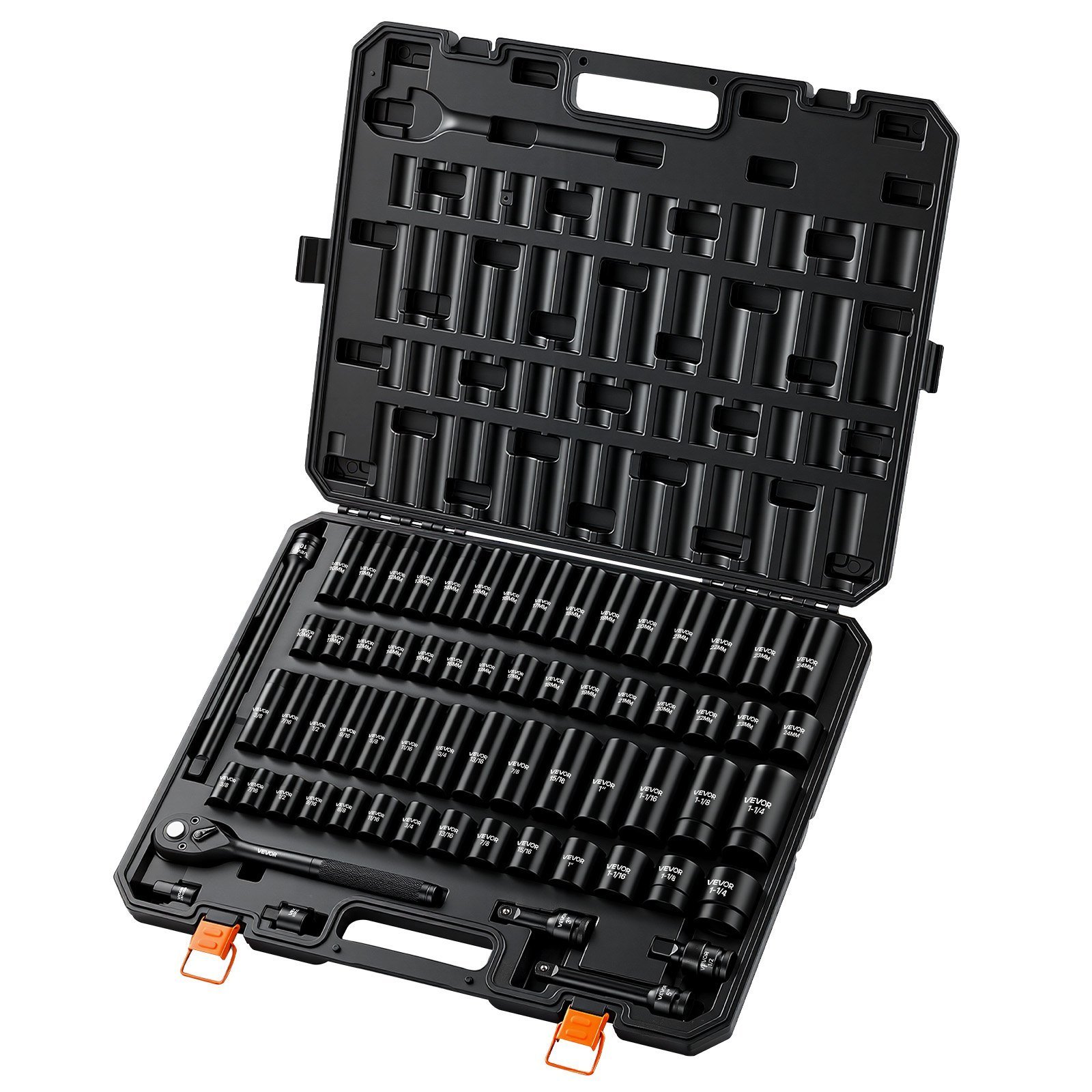 Impact Socket Set, 1/2" Drive, 65-Piece Socket Set, 6 Point Sockets, SAE 3/8" To 1-1/4" And Metric 10-24 Mm, Easy To Identify, With A Sturdy Storage Case, Cr-V Alloy Steel For Vehicles Repair - Image 1