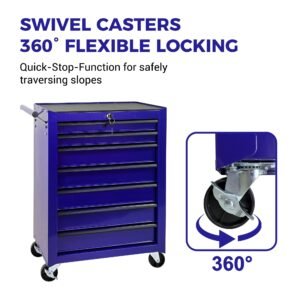 7-Drawer Rolling Tool Storage Cabinet With Detachable Top Tool Box, Universal Lockable Wheels, Adjustable Shelf, Locking Mechanism, Metal Tool Cart For Garage Workshop,Amethyst Charm Purple - Image 6