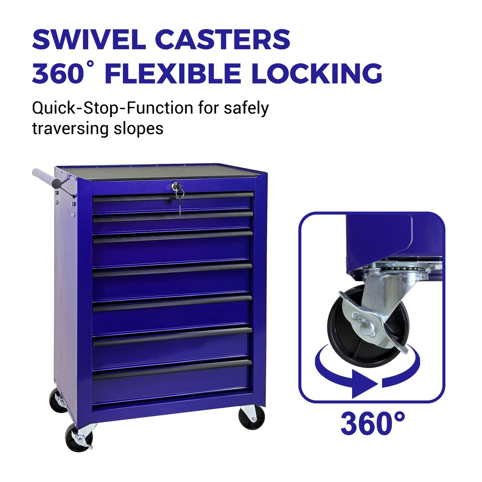 7-Drawer Rolling Tool Storage Cabinet With Detachable Top Tool Box, Universal Lockable Wheels, Adjustable Shelf, Locking Mechanism, Metal Tool Cart For Garage Workshop,Amethyst Charm Purple - Image 6