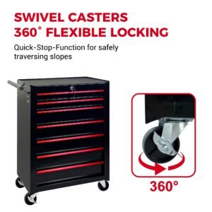 7-Drawer Rolling Tool Storage Cabinet With Detachable Top Tool Box, Universal Lockable Wheels, Adjustable Shelf, Locking Mechanism, Metal Tool Cart For Garage Workshop,Dark Space Black - Image 5