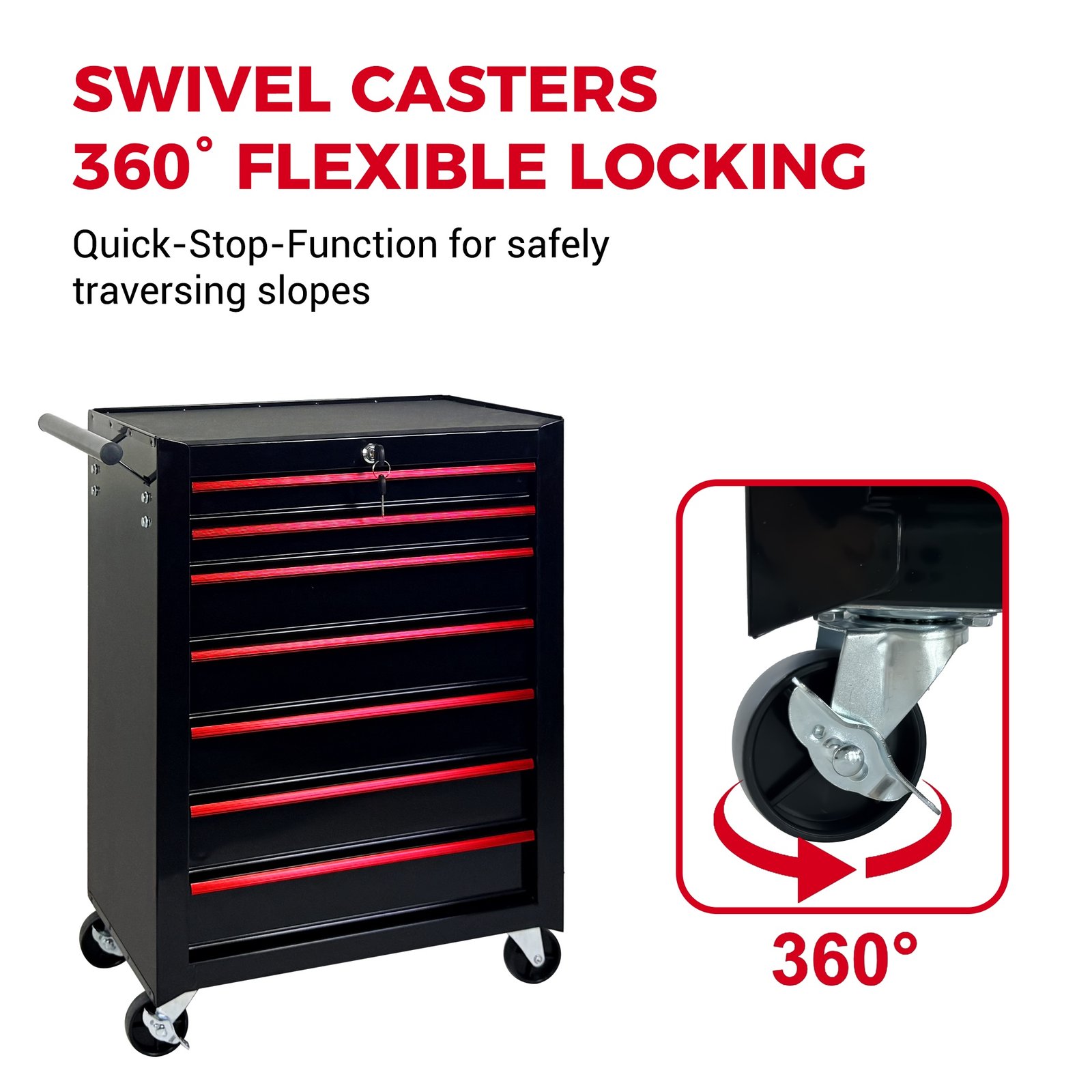 7-Drawer Rolling Tool Storage Cabinet With Detachable Top Tool Box, Universal Lockable Wheels, Adjustable Shelf, Locking Mechanism, Metal Tool Cart For Garage Workshop,Dark Space Black - Image 5