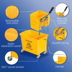 Compact Mop Bucket with Wringer, Mop Bucket on Wheels, 21 Quart, Separate Dirty and Clean Water, Yellow - Image 7