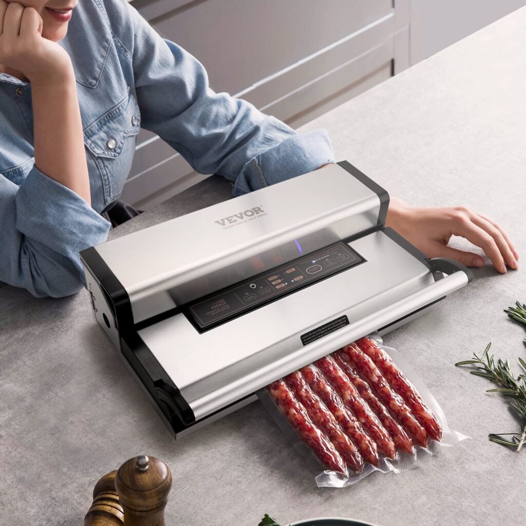 Vacuum Sealer Machine, 95Kpa 350W Powerful Dual Pump And Dual Sealing, Dry And Moist Food Storage, Automatic And Manual Air Sealing System With Built-in Cutter, With Seal Bag And External Hose