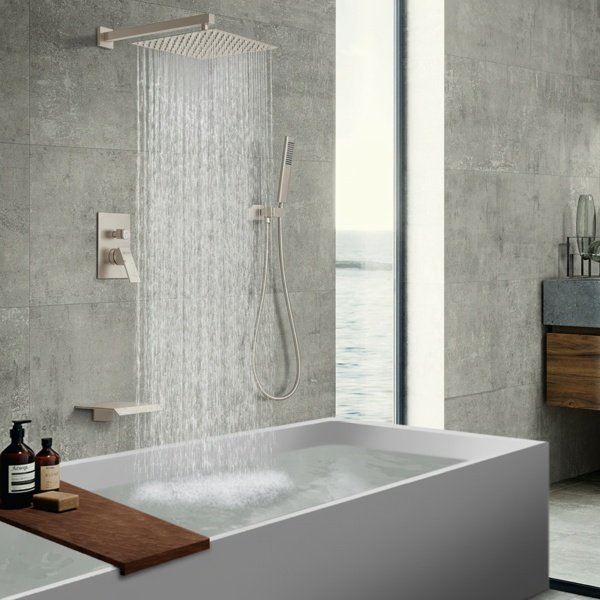 Male NPT Brushed Nickel Shower System, 12 Inch Shower Fixtures Rain Shower Head With Handheld Shower Spray, Wall Mount[Unable Ship Weekends, TK/TEMU Only For Pickup]