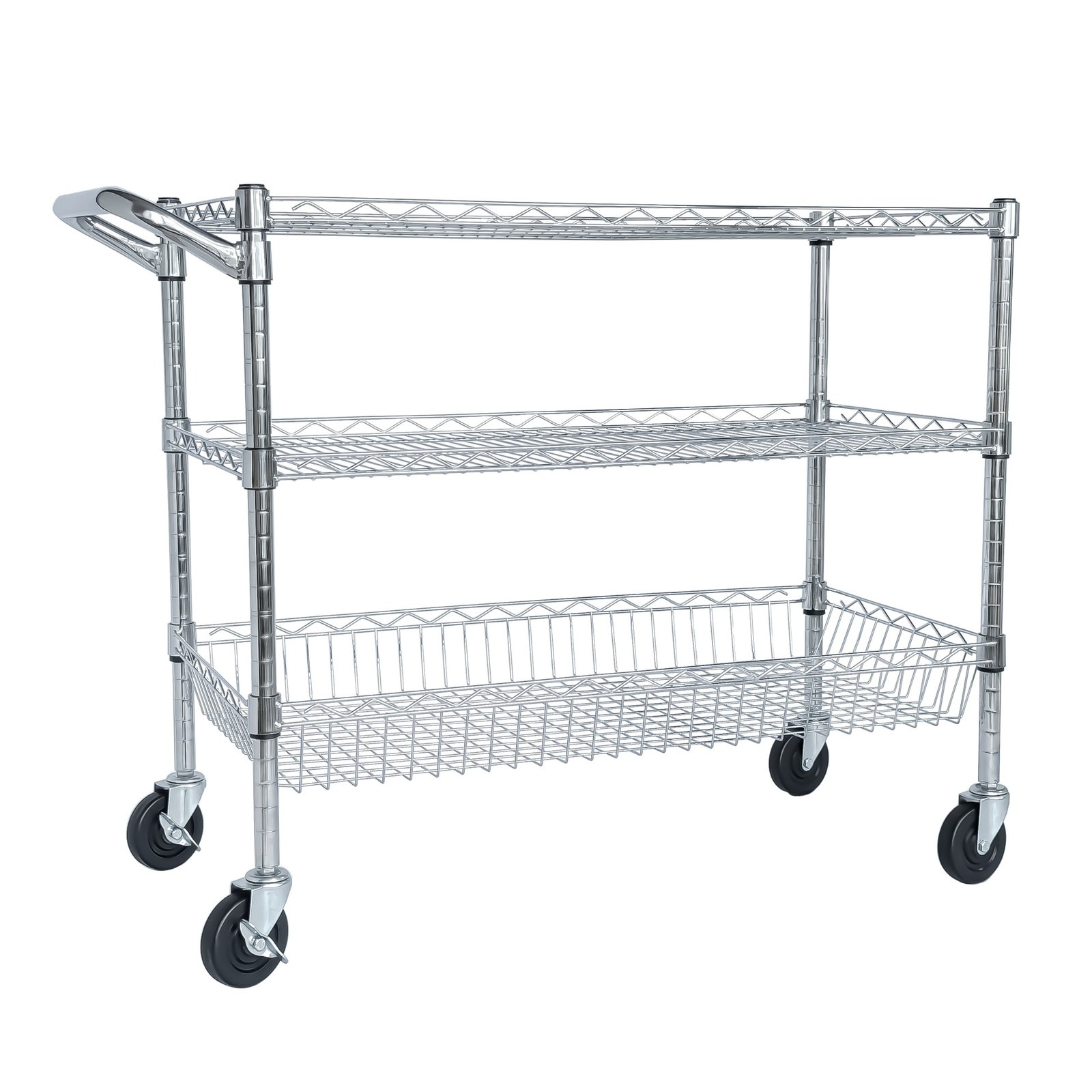 Heavy Duty Rolling Utility Cart,3 Tier Rolling Carts With Wheels,with Handle Bar & Shelf Liners,36inchx18inchx32inchStorage Cart For Kitchen,Restaurant,Plant Display,Chrome - Image 11