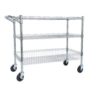Heavy Duty Rolling Utility Cart,3 Tier Rolling Carts With Wheels,with Handle Bar & Shelf Liners,36inchx18inchx32inchStorage Cart For Kitchen,Restaurant,Plant Display,Chrome - Image 1