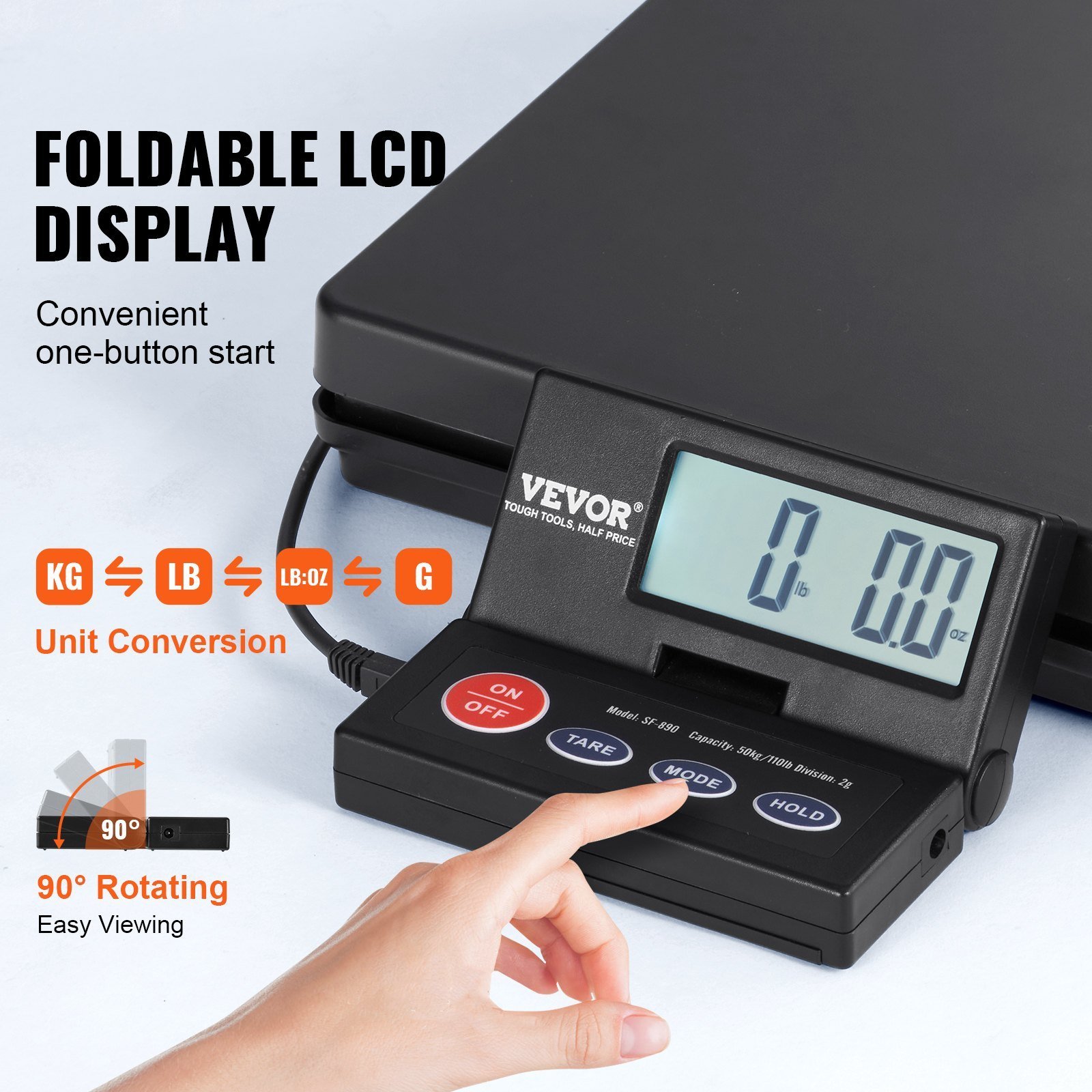Digital Shipping Scale, 110 Lbs X 0.07 Oz. Heavy Duty Postal Scale With Timer, Tare, Hold Function, 90° Foldable LCD Screen Package Scale For Laggage, Home, Post Office, AC/DC Powered, FCC Liste - Image 5