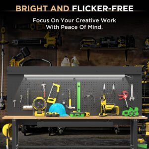 60in  Workbench With Drawers ,Solid Wood Top, 2000 Lbs Capacity, Adjustable Height Garage Work Table With Power Outlet, LED Light, Wheels Or Leveling Feet - Image 2