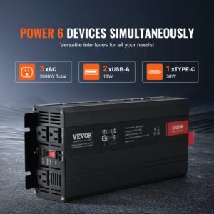 Modified Sine Wave Inverter, 3000Watt, DC 12V To AC 120V LCD Display Power Inverter With 3 AC Outlets 2 USB Port 1 Type-C Port 10 Spare Fuses, For Large Household Equipment, CE FCC Certified - Image 5