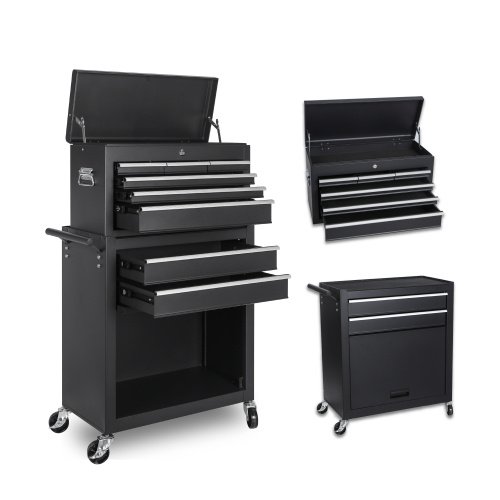 Tool Chest, 8-Drawer Rolling Tool Storage Cabinet With 2 In 1 Detachable Top Tool Box, Liner, Lockable Wheels, Side Hooks, Locking Mechanism, Metal Tool Cart For Garage