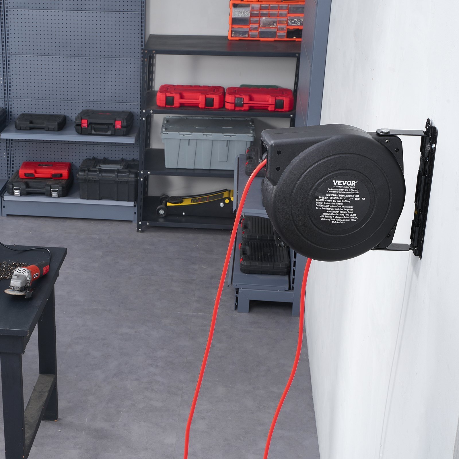 Retractable Extension Cord Reel Power Cord Reel 45FT 12AWG/3C SJTOW - Image 6