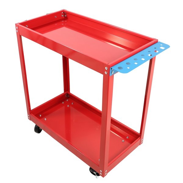 Tool Cart On Wheels, Heavy Duty Steel Utility Cart W-Lockable Wheels, 400 LBS Capacity Industrial Service Cart For Garage, Warehouse, Workshop  Two-layer Bright Red