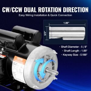1.5HP Electric Motor 3450 Rpm, AC 115V/230V, 56 Frame, Air Compressor Motor Single Phase, 5/8' Keyed Shaft, CW/CCW Rotation For Agricultural Machinery And General Equipment - Image 4