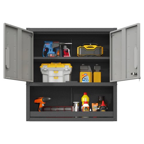 Metal Wall-Mounted Tool Storage Cabinet With Locking Door And 1 Shelf 1 Opened Drawer For Garage Warehouse,Office,Assembly Required