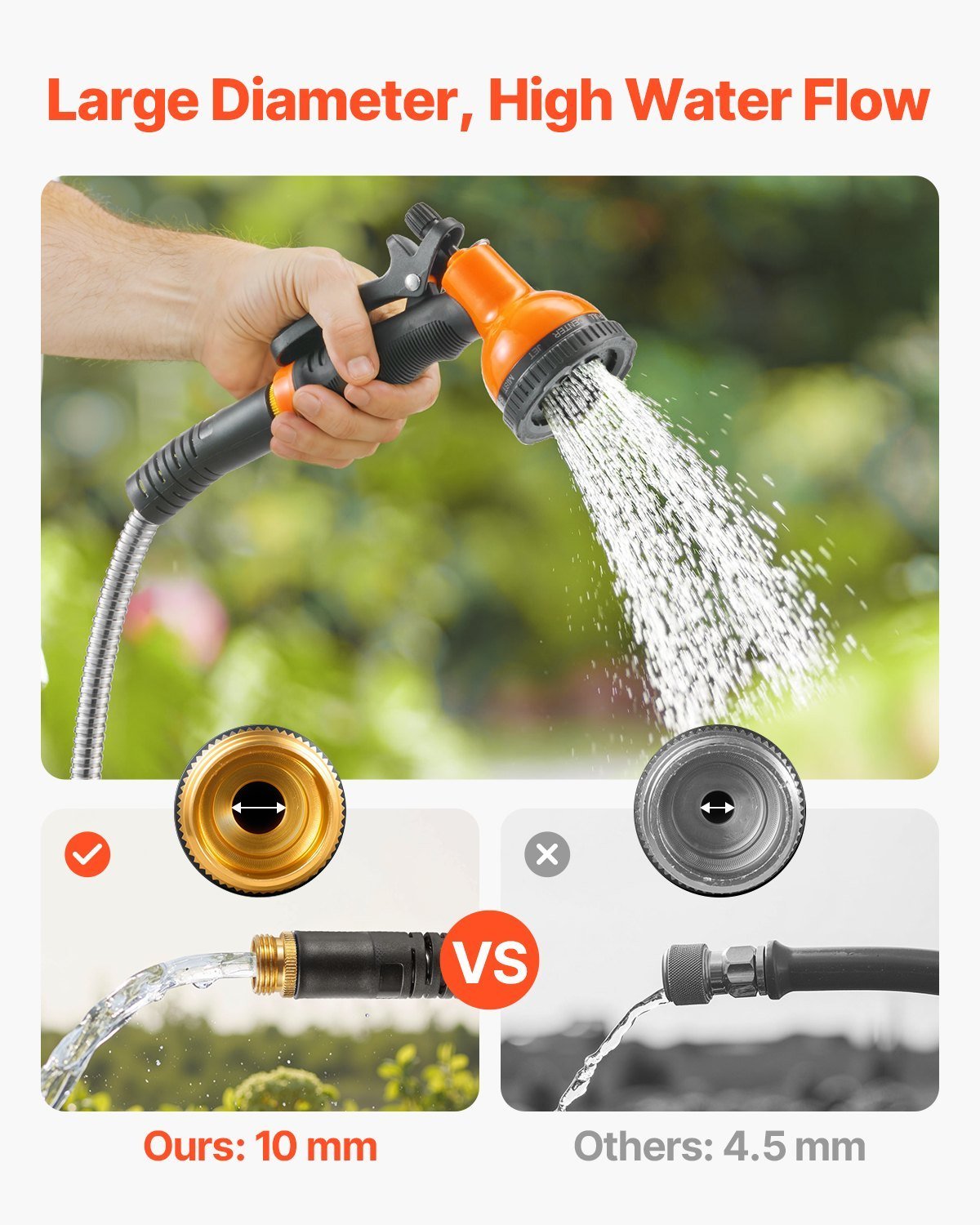 Metal Garden Hose 75 Ft, Rust Proof Stainless Steel Water Hose, Heavy Duty Backyard Hose With 10 Function Nozzle, No-Kink & Flexible Water Pipe, Lightweight Metal Hose For Yard, Outdoor - Image 3