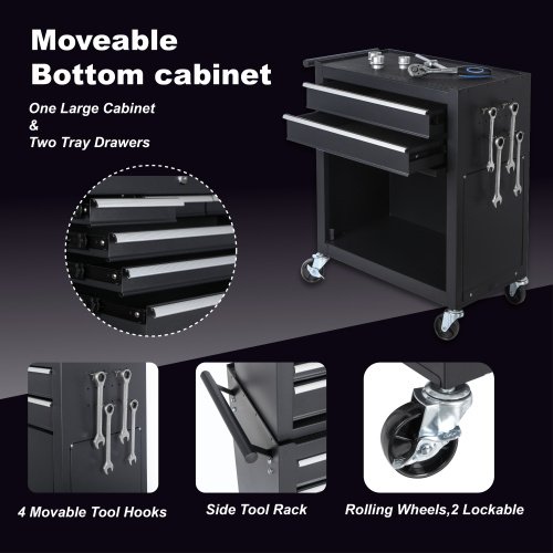 Tool Chest, 8-Drawer Rolling Tool Storage Cabinet With 2 In 1 Detachable Top Tool Box, Liner, Lockable Wheels, Side Hooks, Locking Mechanism, Metal Tool Cart For Garage