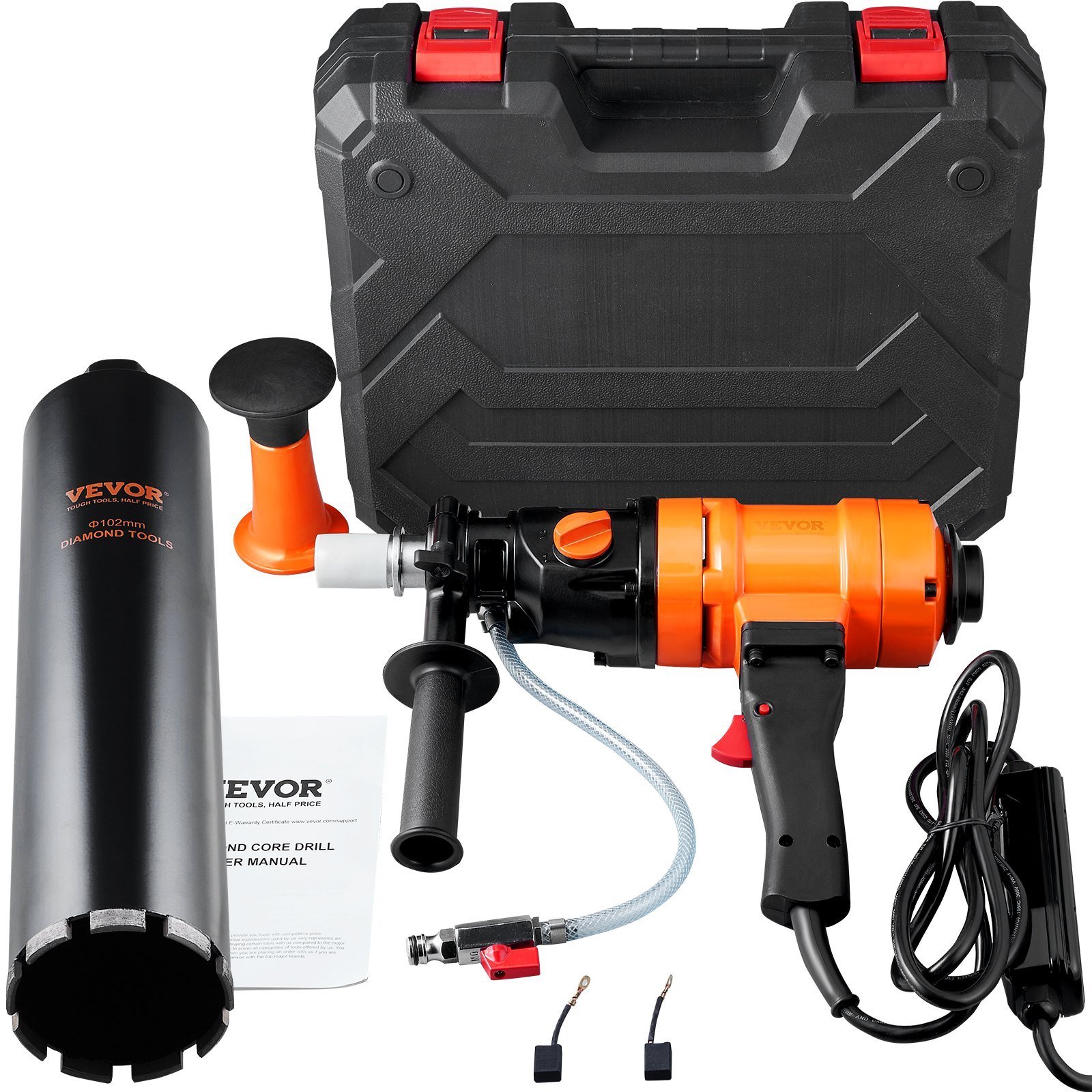 Diamond Core Drilling Machine, 4in Handheld Wet Concrete Core Drill Rig, 1100-2400RPM Two Speed & 1-1/4' Thread & 2 Bubble Levels, 3-4in Drilling Diameter For Concrete Brick Block Stone, 1500W - Image 1