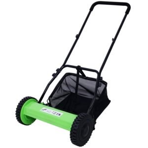 14 Inch 5-blade Hand Push Scroll Lawn Mower With Grass  Device, Green - Image 1