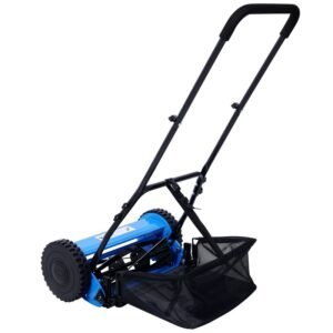14 Inch 5-blade Hand Push Scroll Lawn Mower With Grass Device, Blue - Image 5