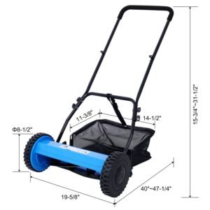 14 Inch 5-blade Hand Push Scroll Lawn Mower With Grass Device, Blue - Image 8