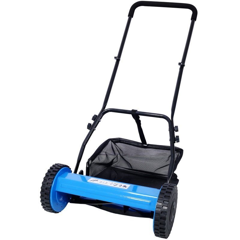 14 Inch 5-blade Hand Push Scroll Lawn Mower With Grass Device, Blue
