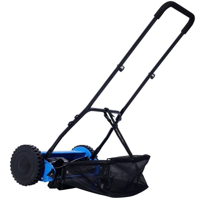 14 Inch 5-blade Hand Push Scroll Lawn Mower With Grass Device, Blue