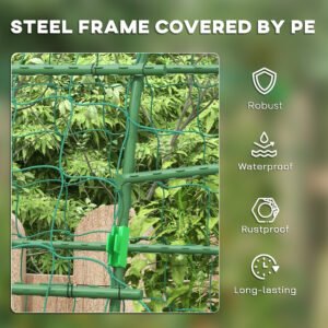 Metal Garden Trellis, Arch Trellis for Climbing Plants Outdoor, A-Frame, with Climbing Net, 57" x 66" x 81", Green - Image 5