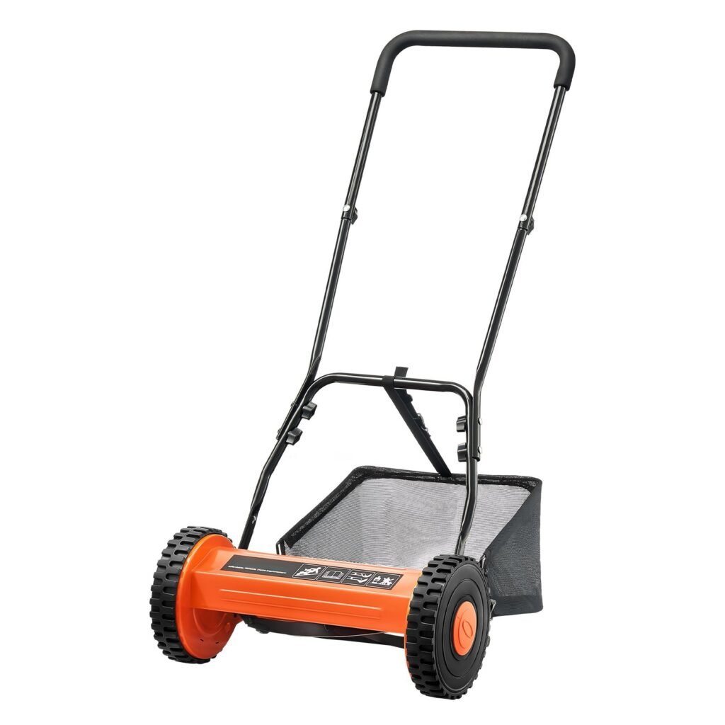 14' Manual Push Reel Lawn Mower 5-Blade Adjustable Height Grass Catcher 2 Wheels