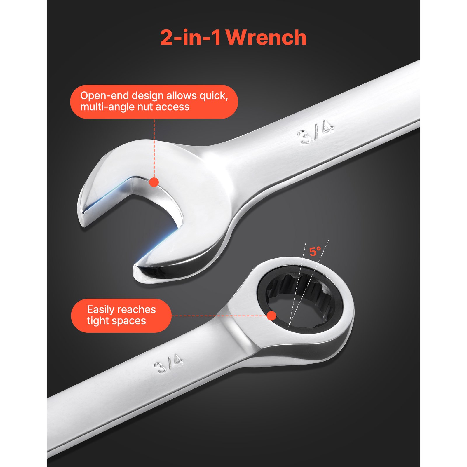 Combination Wrench Set, 26-Piece SAE And Metric, 72 Teeth, Cr-V Steel Ratcheting Wrench Set, With Rack Organizer, Open End, Clear Size Labels, For General Household, Automotive Repairs, Silver - Image 4