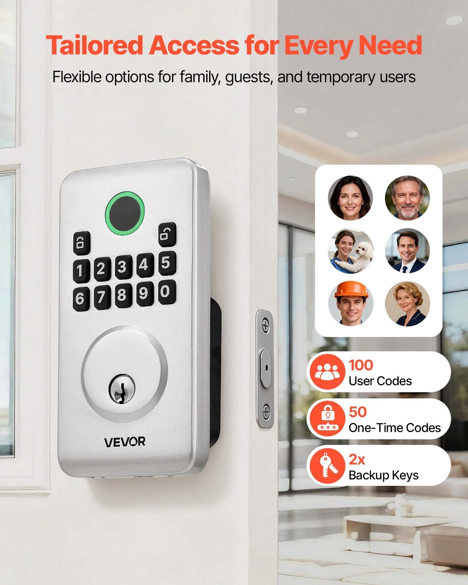 Keyless Entry Door Lock, Electronic Deadbolt With Customizable User Codes, Pioneering Easy-Grip Design, Keyed Entry, Auto Lock, Anti-Peeking Password, Backlit Keypad, For Home, Apartment, Silver - Image 2
