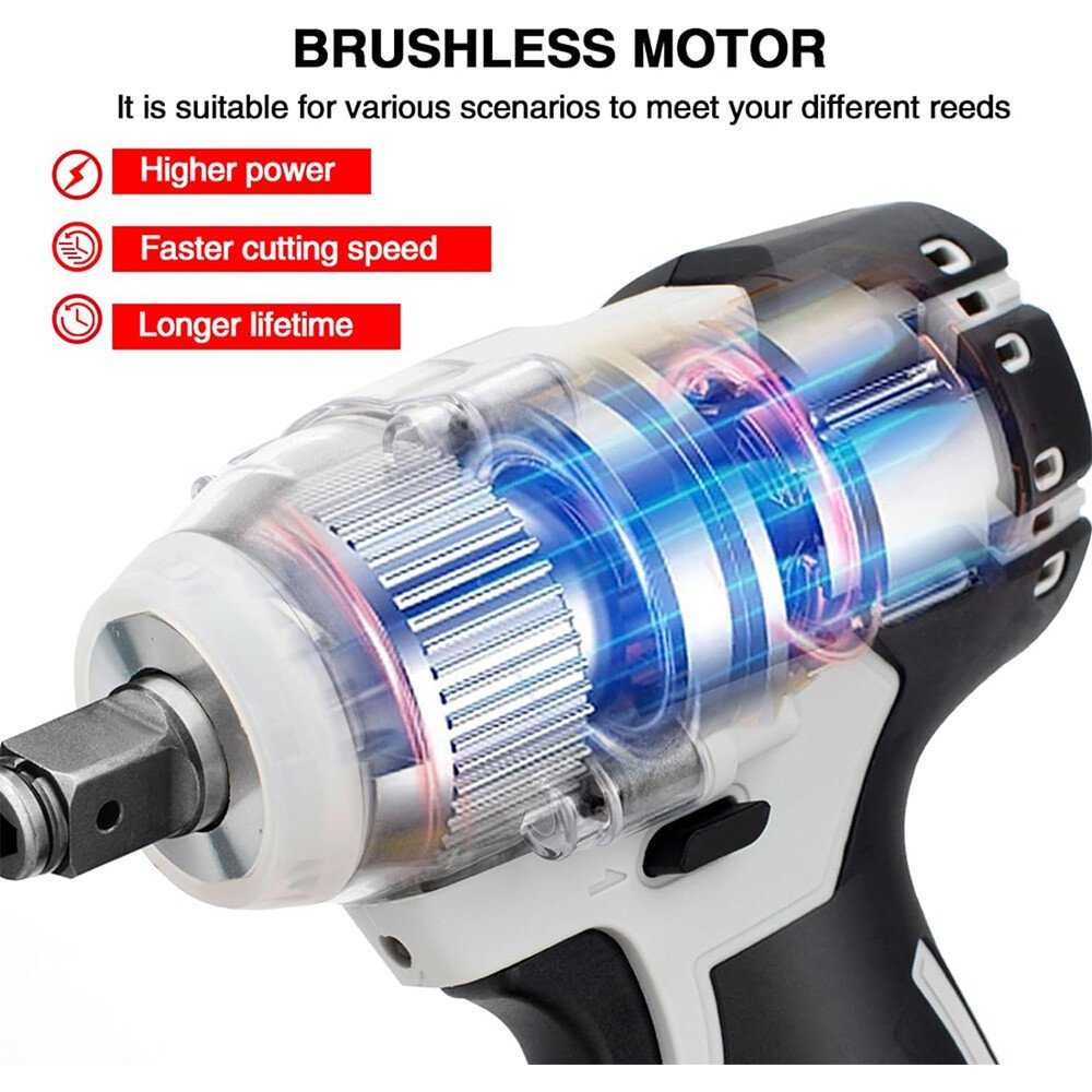 1000Nm 1-2in  Electric Cordless Impact Wrench Drill Gun - 2 Battery Ratchet Driver