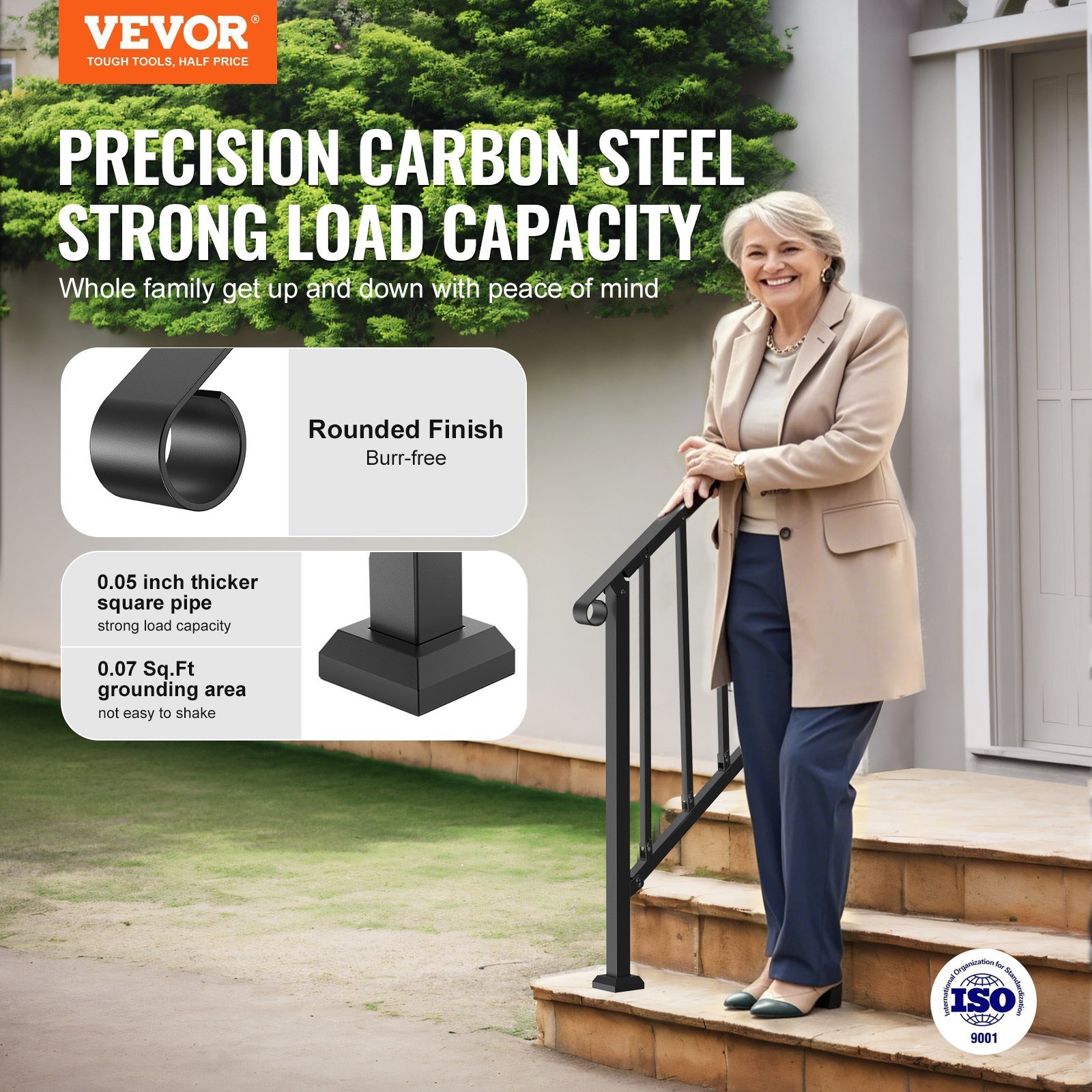 2-3 Step Handrails For Outdoor For Seniors Porch Deck Black Retro Arch - Image 2