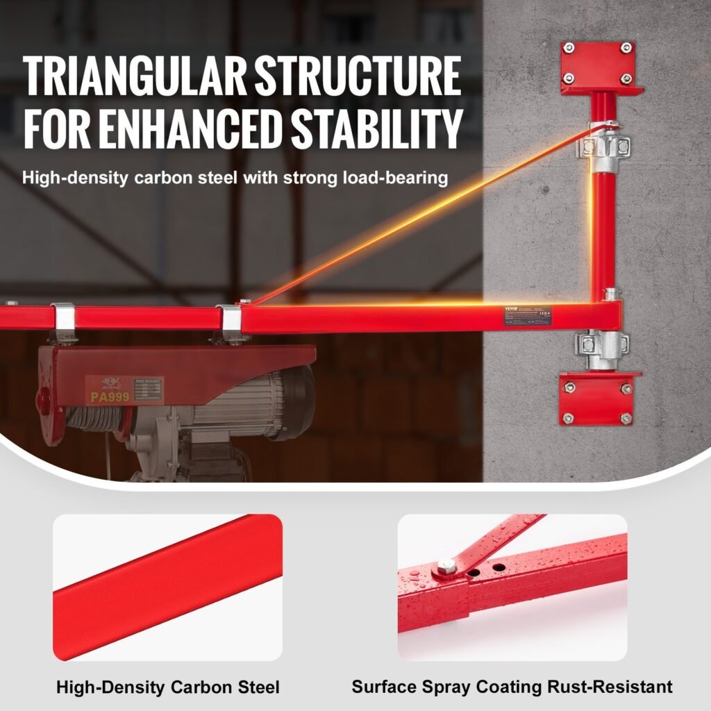 Electric Hoist Support Arm, 660 Lbs Max Load Capacity, Electric Hoist Holder Swing Arm With Pole, Steel Hoist Frame, 180° Swivel Scaffold Hoist Lifting Arm, Winch Hoist Arm For Workshop, Garage