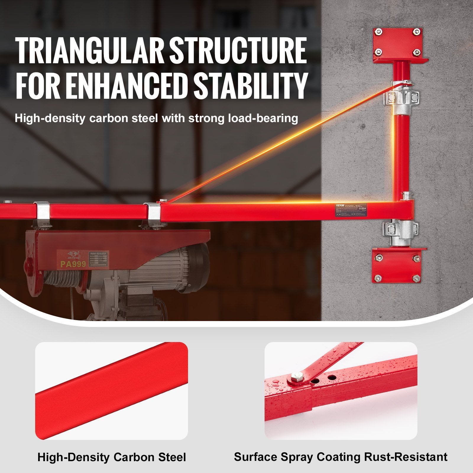 Electric Hoist Support Arm, 660 Lbs Max Load Capacity, Electric Hoist Holder Swing Arm With Pole, Steel Hoist Frame, 180° Swivel Scaffold Hoist Lifting Arm, Winch Hoist Arm For Workshop, Garage - Image 3