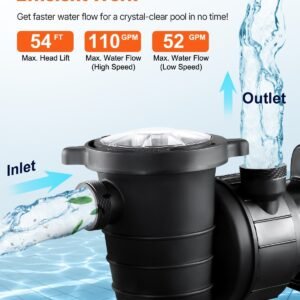 Above Ground Pool Pump 1.5HP/0.35HP Dual Speed Swimming Pool Pump 110 GPM/52 GPM - Image 3