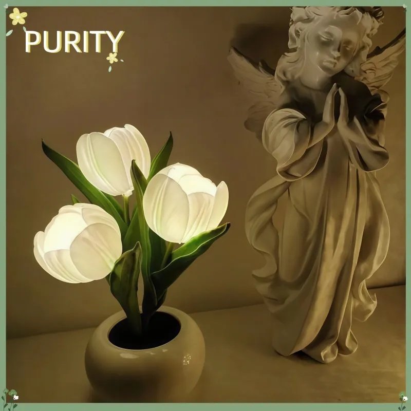 Tulip Lamp - LED Replica Tulip Table Lamp With Flower Vase For Desktop Decoration. Suitable For Home, Living Room, Desktop Decoration, Holiday Gifts, Atmosphere Decoration Lamps. Powered By USB