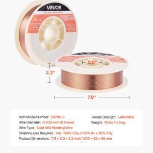 Solid MIG Welding Wire, ER70S-6 0.035-inch 10 LBS, Low Spatter Mild Steel Welding Wire With High Deoxidizers For All-Position Gas Shielded Welding - Image 1