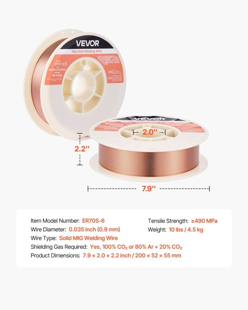 Solid MIG Welding Wire, ER70S-6 0.035-inch 10 LBS, Low Spatter Mild Steel Welding Wire With High Deoxidizers For All-Position Gas Shielded Welding