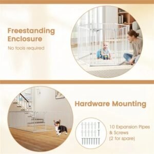 6-Panel Expandable Safety Gate (34.5"-154"), 270° Rotatable Baby/Pet Barrier For Fireplace Stairway Doorway-White - Image 5