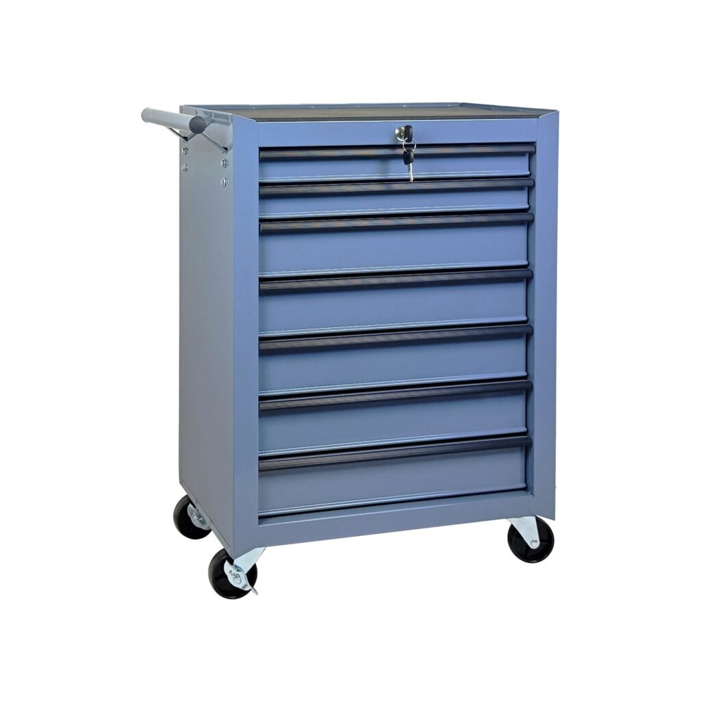 7-Drawer Rolling Tool Storage Cabinet With Detachable Top Tool Box, Universal Lockable Wheels, Adjustable Shelf, Locking Mechanism, Metal Tool Cart For Garage Workshop,Titanium Cold Grey