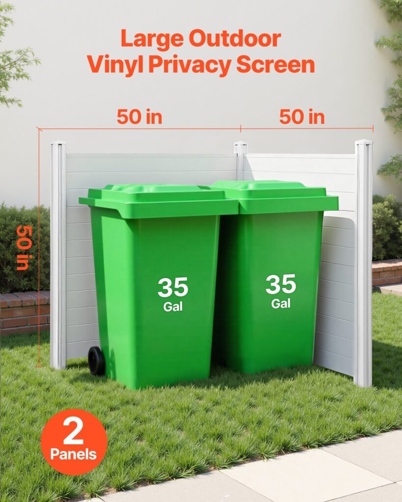 2 Panels Outdoor Privacy Screen, 50 X 50 In Air Conditioner Fence With 27.6 In Ground Stakes, Pool Equipment Enclosure, Horizontal Vinyl Privacy Fence, Ideal For Trash Can And A/C Units, White