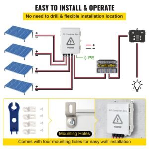 PV Combiner Box, 4 String With 15A Rated Current Fuse, 63A Circuit Breaker, Lightning Arreste Connector For On/Off Grid Solar Panel System, IP65 - Image 4