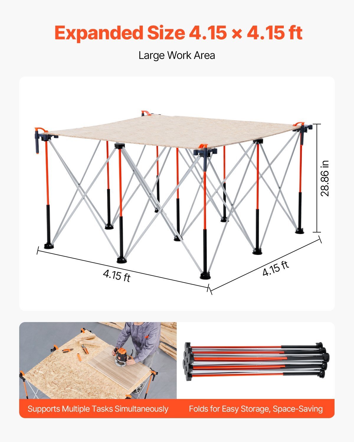 Portable Folding Workstand 4.15 X 4.15ft Collapsible Work Stand 3500lbs Capacity - Image 4