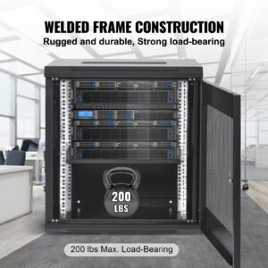 12U Wall Mount Network Server Cabinet, 15.5'' Deep, Server Rack Cabinet Enclosure, 200 Lbs Max. Ground-mounted Load Capacity, With Locking Door Side Panels, For IT Equipment, A/V Devices - Image 2