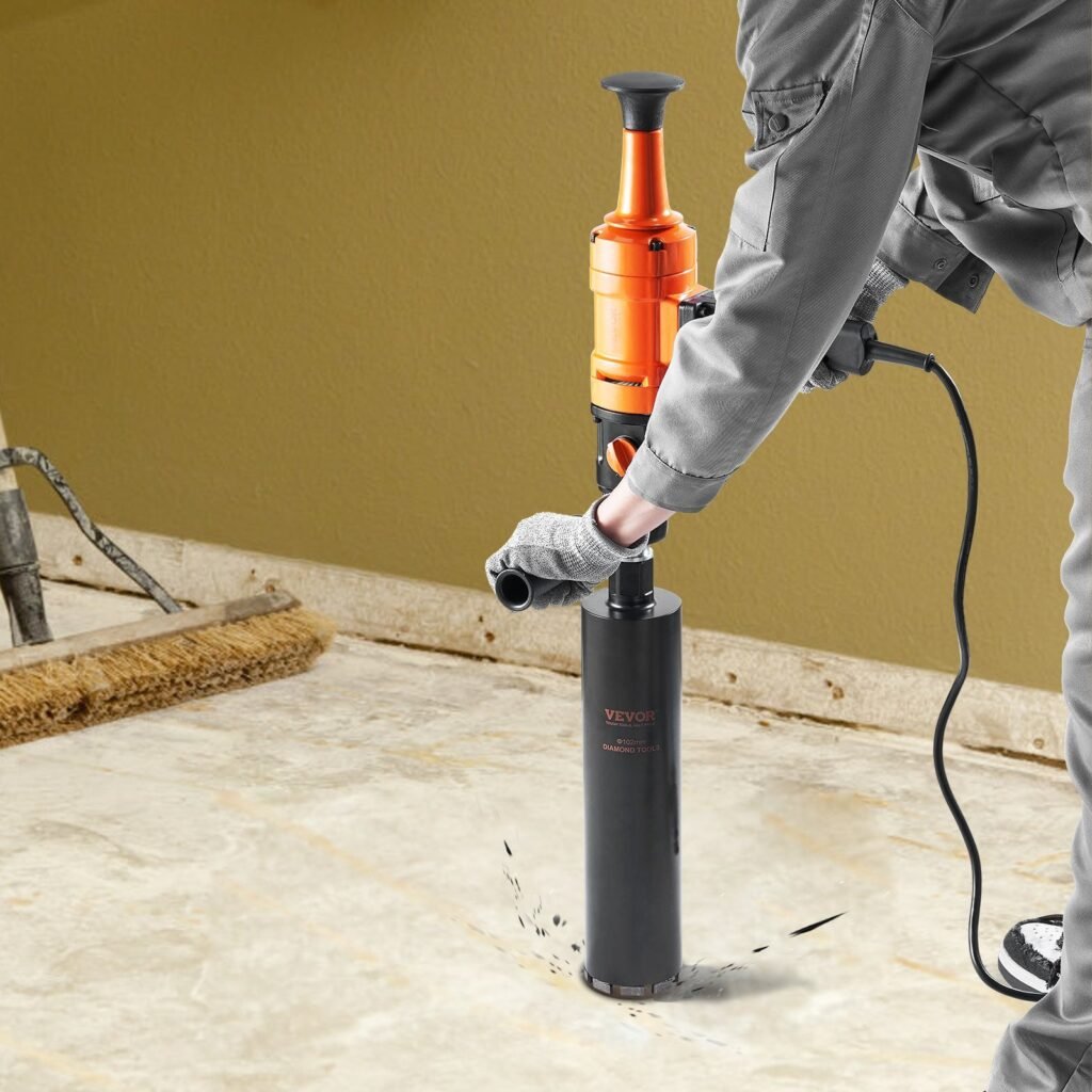 Diamond Core Drilling Machine, 4in Handheld Wet Concrete Core Drill Rig, 1100-2400RPM Two Speed & 1-1/4' Thread & 2 Bubble Levels, 3-4in Drilling Diameter For Concrete Brick Block Stone, 1500W